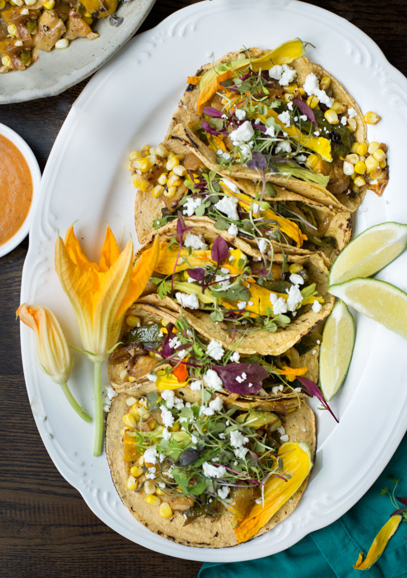 Squash, Corn, Roasted Poblano & Squash Blossom Tacos - WILD GREENS ...