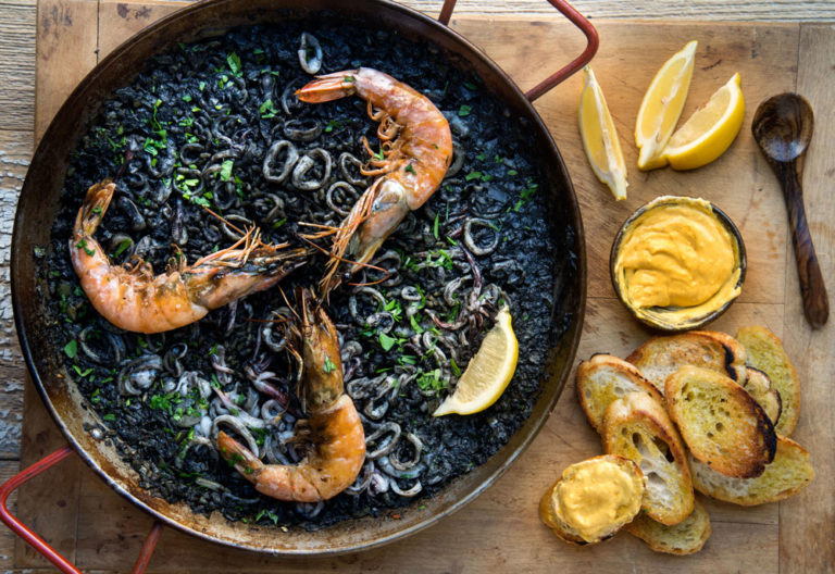 Arroz Negro Black Rice Wild Greens And Sardines