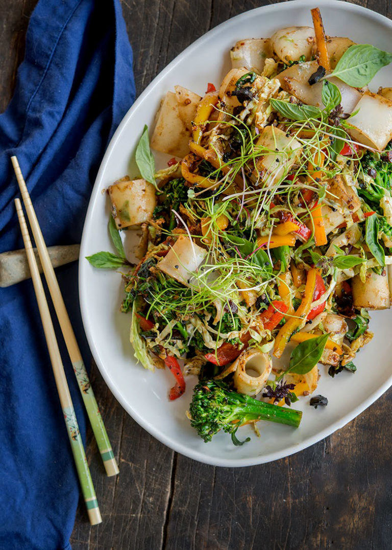 Fat Rice Noodles with Chinese Broccoli & Black Garlic in a Red Chile ...