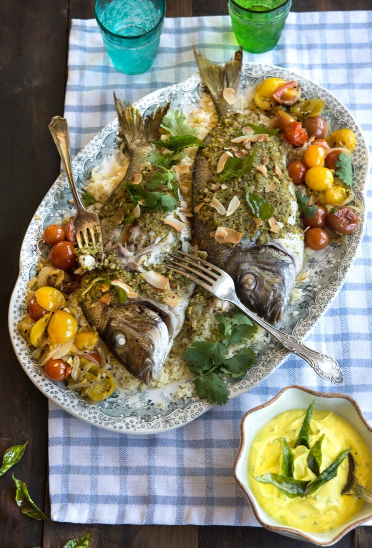 Whole Roasted Fish with a Curry Leaf Chutney - WILD GREENS & SARDINES