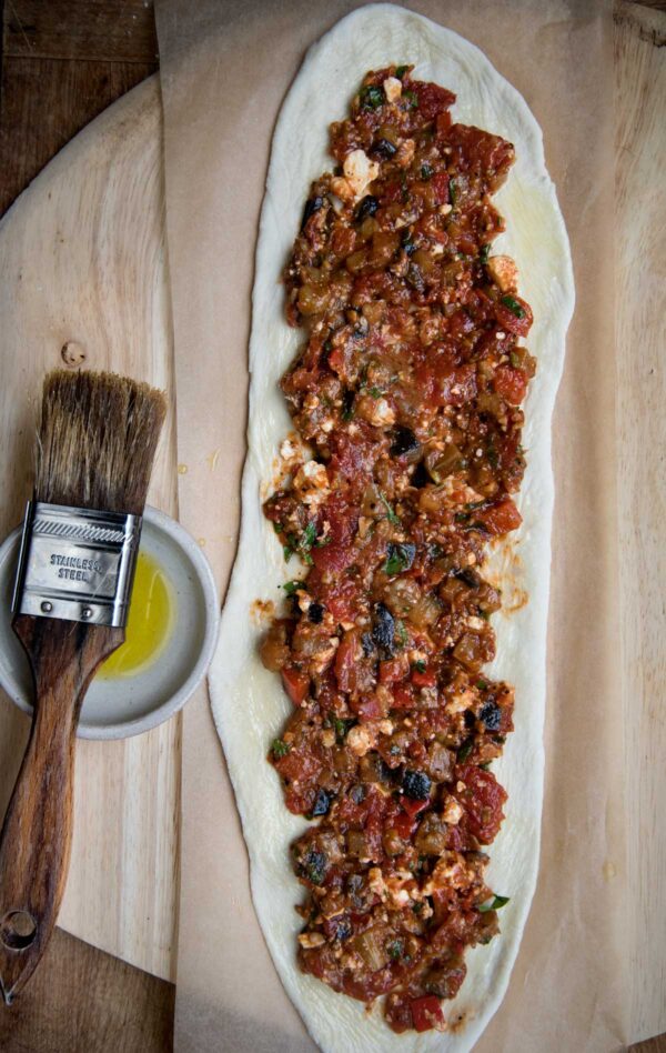 Vegetarian Turkish Pide (Flatbread) - WILD GREENS & SARDINES