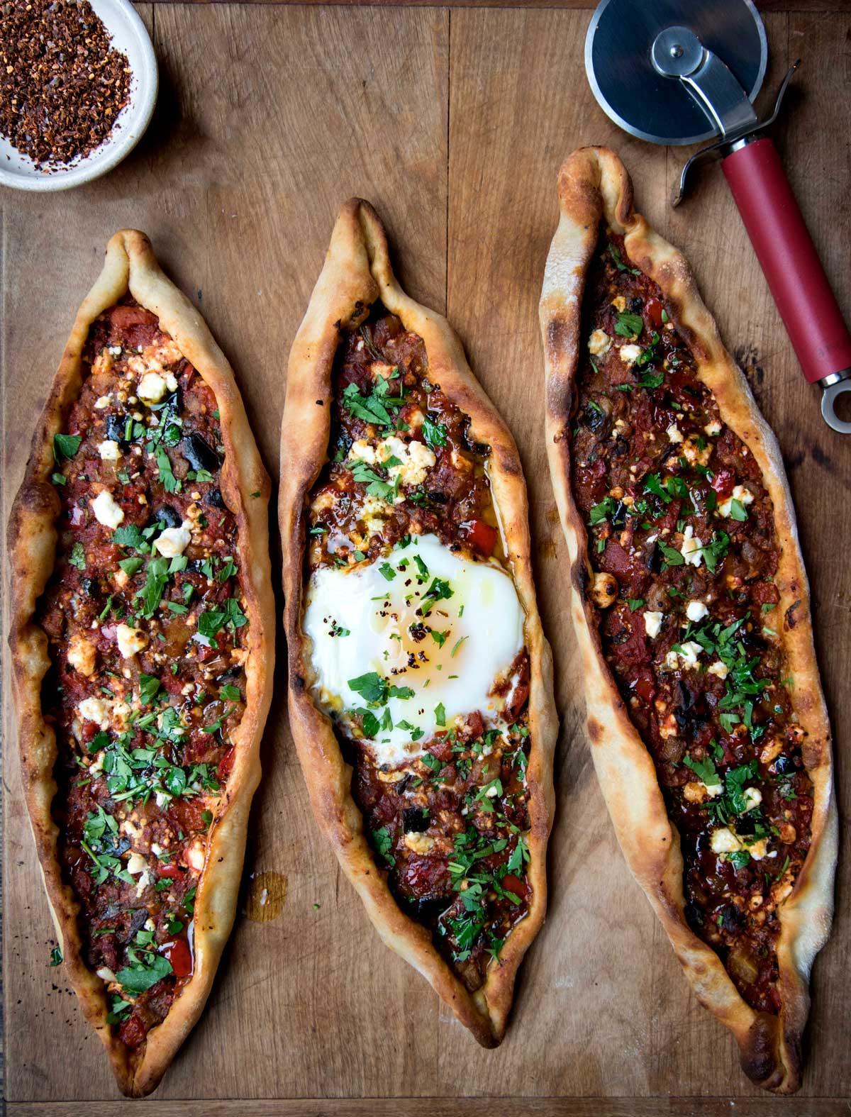 Vegetarian Turkish Pide (Flatbread) - WILD GREENS & SARDINES