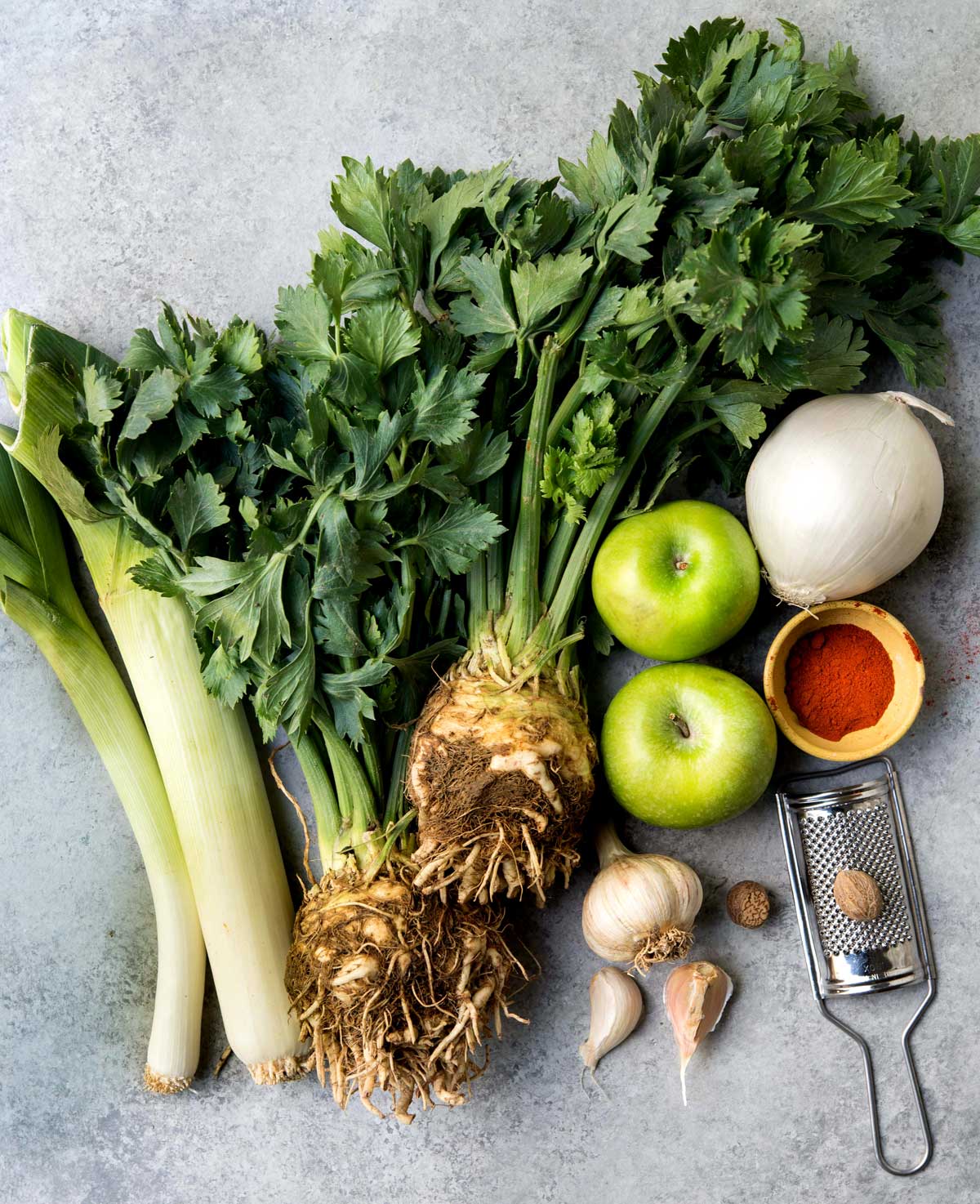 ingredients for celeriac and apple soup 
