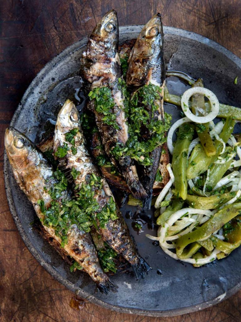 Grilled Sardines with Green Peppers - WILD GREENS & SARDINES