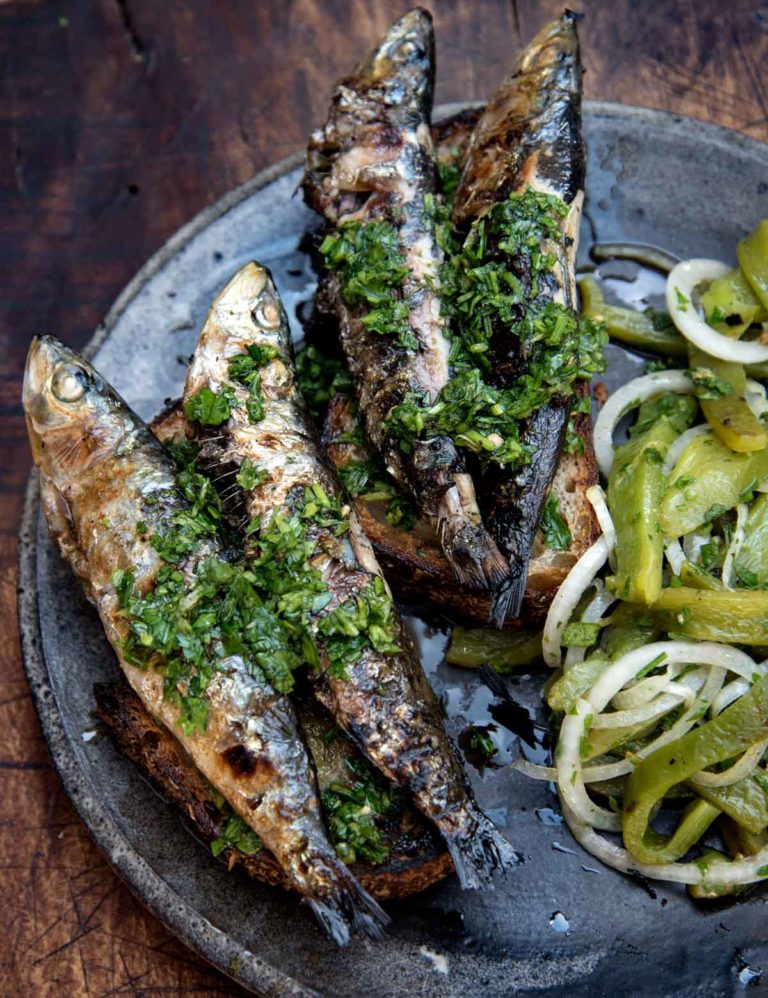 Grilled Sardines with Green Peppers - WILD GREENS & SARDINES